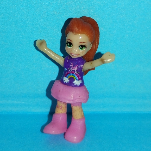 Polly Pocket Micro Doll 1" Mini Mall Escape Red Hair Green Eyes Rainbow Unicorn - Picture 1 of 4